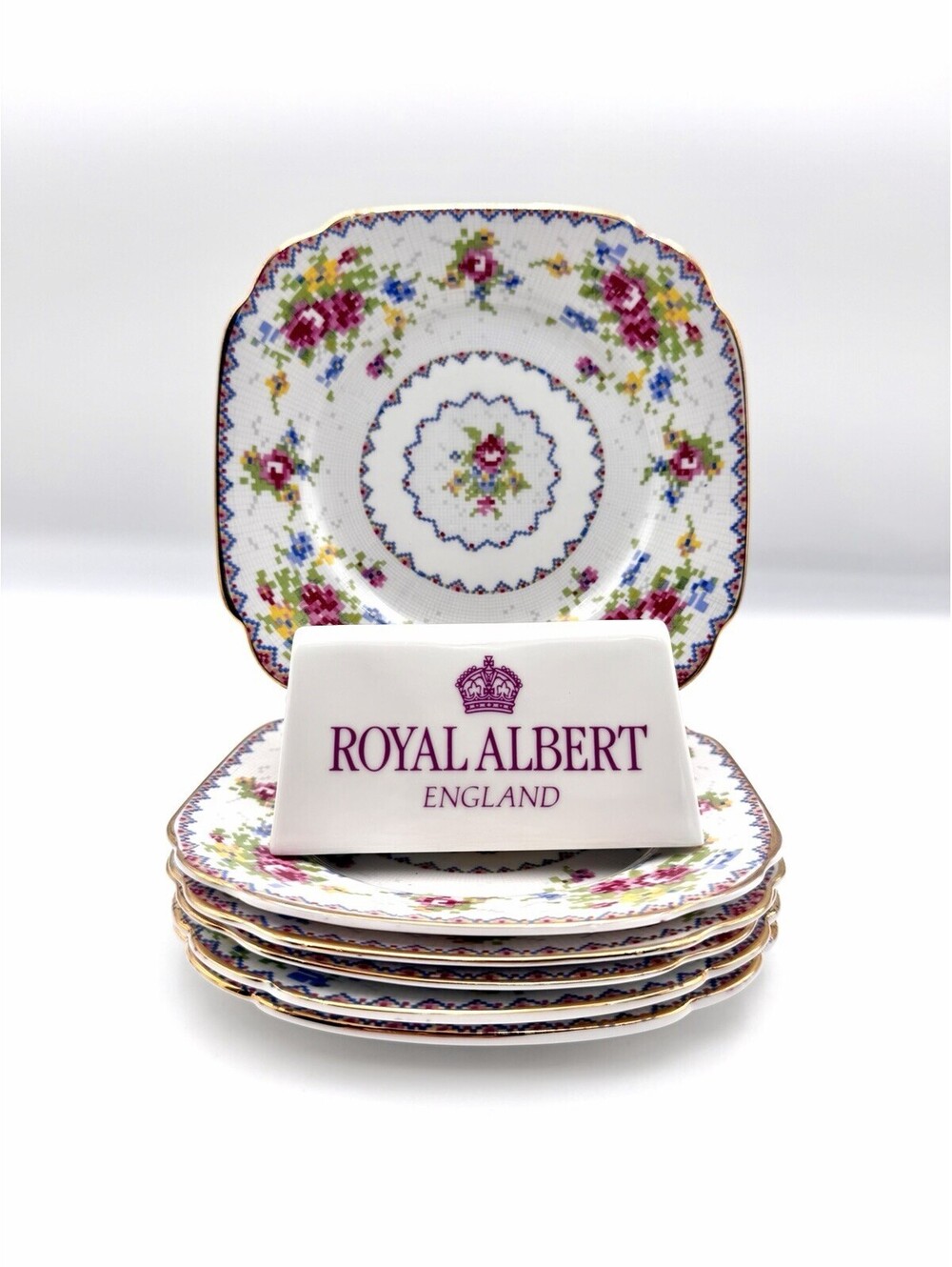 Royal Albert Petit Point - Square Bread & Butter Plates 6 1/8", Set of 6
